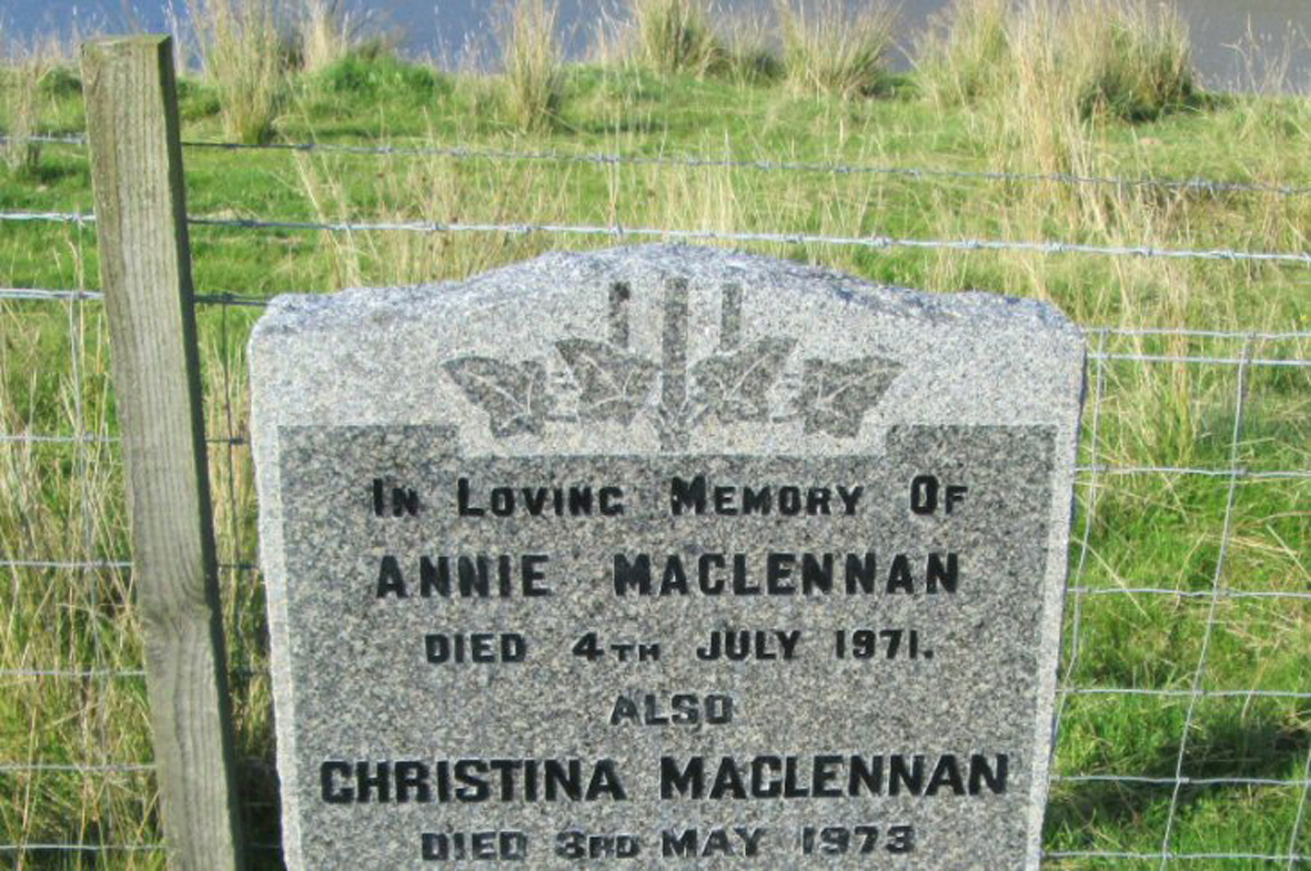 Photo of headstones/Annie MacLennan died 1971 MI Carbost, Bracadale